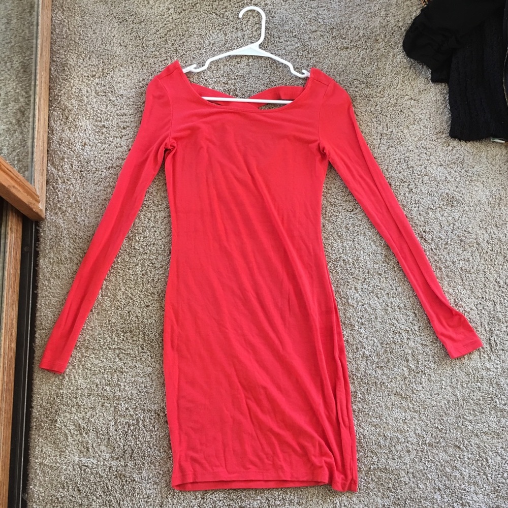 Forever 21 Bright Coral Longsleeved Dress M